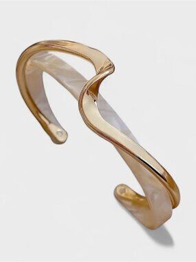 Gold Wave Cuff Bracelet Swirl Cream